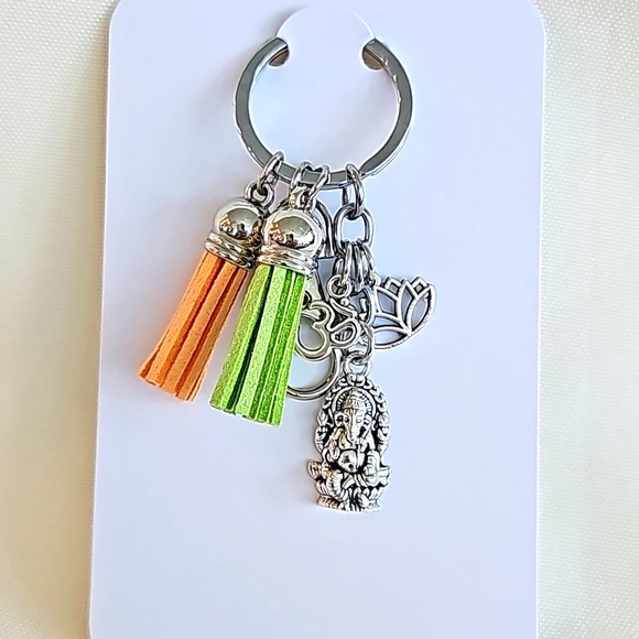 NEW! Lord Ganesh OM Lotus Keychain Purse Charm ~ India God Sacred Elephant - Picture 3 of 8